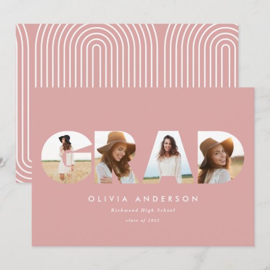 Moderne geometrische typografie multi-foto roze ko (Voorkant / Achterkant)