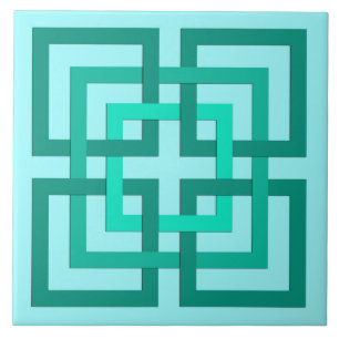 Moderne geometrische vierkantjes, Aqua en Turquois Tegeltje