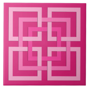 Moderne geometrische vierkantjes, Fuchsia en Light Tegeltje