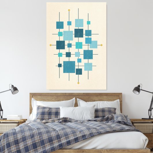 Moderne geometrische vierkantjes uit het midden va canvas afdruk (Insitu (Slaapkamer))