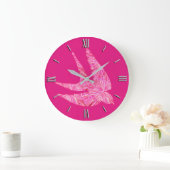 Moderne Geometrische vogel, Fuchsia en Light Pink Grote Klok (Huis)