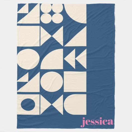 Moderne geometrische vormen Blauwe monogram Naam Fleece Deken (Voorkant)