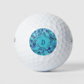 Moderne geometrische vormen met monogram in blauw golfballen (Voorkant)