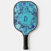 Moderne geometrische vormen met monogram in blauw pickleball paddle (Voorkant)