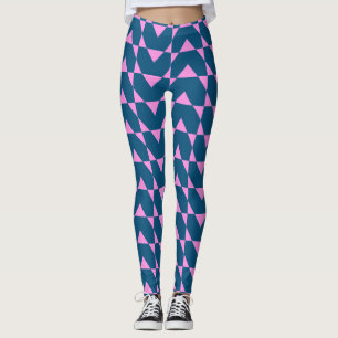 Moderne geometrische vormen patroon in blauw en ro leggings