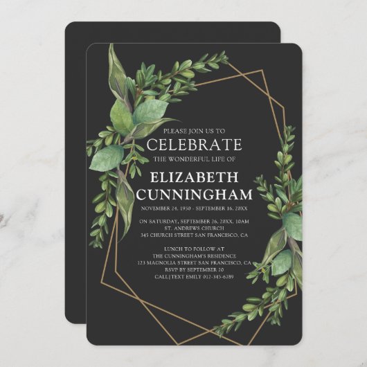 Moderne Geometrische Waterverf Foliage Memorial Kaart (Voorkant / Achterkant)