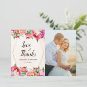 Moderne geometrische Waterverf pioenen bruiloft fo Bedankkaart (Staand voorkant)