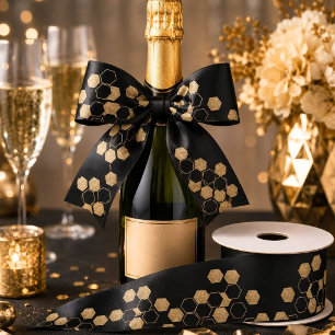 moderne geometrische zeshoek zwart en goud feest lint