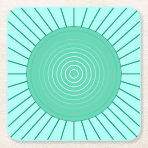 Moderne geometrische zonnestraal - aqua en zeeschu vierkante kartonnen onderzetter