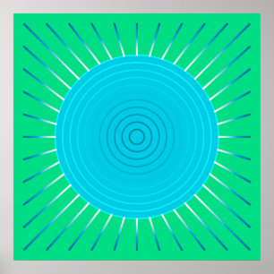 Moderne geometrische zonnestraal - Blauw en jade g Poster