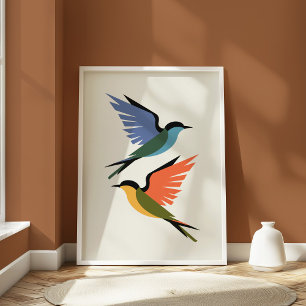 Moderne geometrische zwaluwen kleurrijke minimalis poster