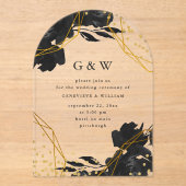 Moderne Geometrische Zwarte Bloemen Monogram Huwel Acryl Uitnodigingen (Voorkant)