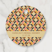 Moderne Geometrische Zwarte Gele Bruiloftsdouche Bedankjes Labels (Achterkant)