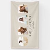 Moderne geometrische zwarte multi-foto afstuderen spandoek (Verticaal)