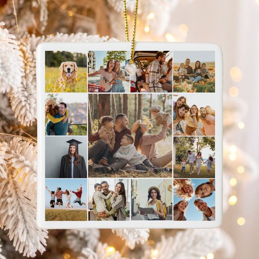 Moderne gepersonaliseerde 13 foto collage keramisch ornament