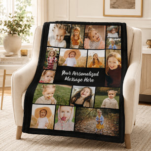 Moderne gepersonaliseerde 16 foto collage op maat  fleece deken