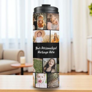 Moderne gepersonaliseerde 16 foto collage op maat thermosbeker