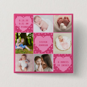 Moderne gepersonaliseerde 6 foto collage van pasge vierkante button 5,1 cm