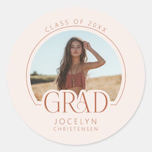 Moderne gepersonaliseerde Afstudeerder foto afstud Ronde Sticker (Voorkant)