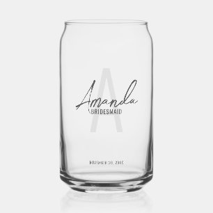 Moderne gepersonaliseerde bruidsmeisje monogram en blikvorm glas