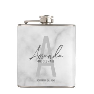 Moderne gepersonaliseerde bruidsmeisje monogram en heupfles