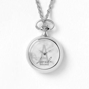 Moderne gepersonaliseerde bruidsmeisje monogram en horloge