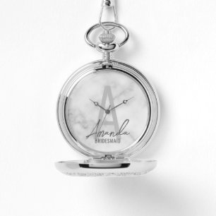 Moderne gepersonaliseerde bruidsmeisje monogram en horloge