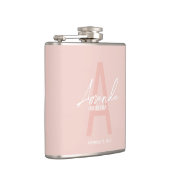 Moderne gepersonaliseerde bruidsmeisjesmonogram en heupfles (Rechts)