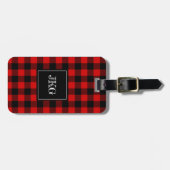 Moderne Gepersonaliseerde Buffalo Plaid Check Bagagelabel (Voorkant horizontaal)