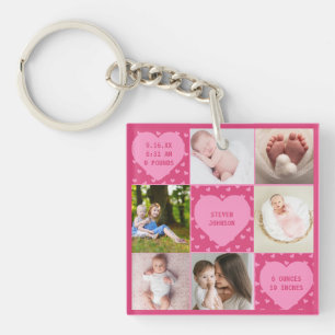 Moderne gepersonaliseerde collage met 6 foto's van sleutelhanger
