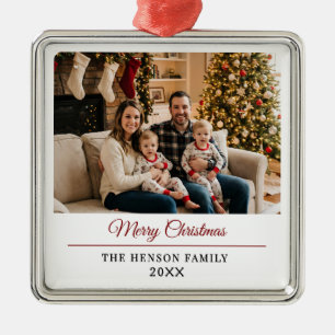 Moderne Gepersonaliseerde Familie Foto Prettig Ker Metalen Ornament