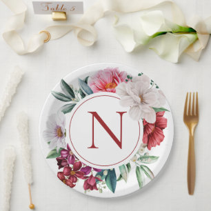 Moderne gepersonaliseerde Floral van Monogram Papieren Bordje