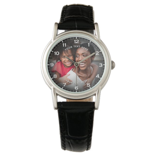 Moderne Gepersonaliseerde Foto & Aangepaste Tekst  Horloge (Voorkant)