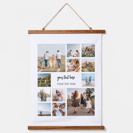 Moderne gepersonaliseerde fotocollage hangend wandkleed (Voorkant)