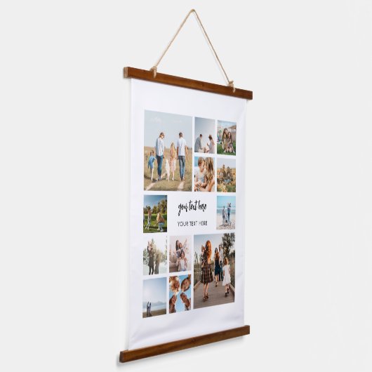 Moderne gepersonaliseerde fotocollage hangend wandkleed (Gebogen)