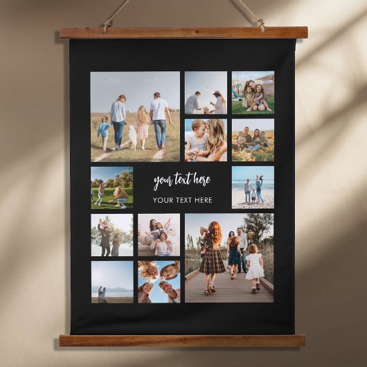 Moderne gepersonaliseerde fotocollage hangend wandkleed