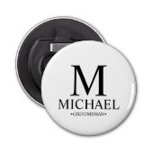Moderne Gepersonaliseerde Groomsman Naam en Monogr Button Flesopener (Voorkant)