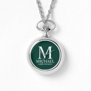 Moderne Gepersonaliseerde Groomsman Naam en Monogr Horloge