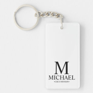Moderne Gepersonaliseerde Groomsman Naam en Monogr Sleutelhanger