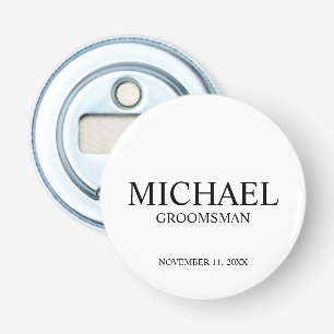 Moderne Gepersonaliseerde Groomsman's Naam en Mono Button Flesopener