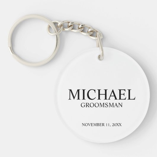 Moderne Gepersonaliseerde Groomsman's Naam en Mono Sleutelhanger (Voorkant)