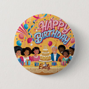 Moderne gepersonaliseerde Happy Birthday Celebrati Ronde Button 5,7 Cm
