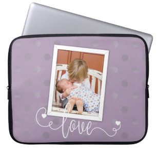 Moderne gepersonaliseerde ingelijste fotopuntjes laptop sleeve