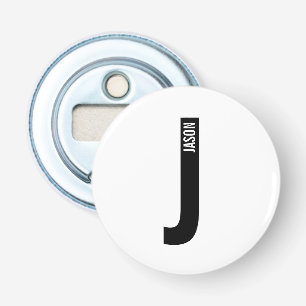 Moderne Gepersonaliseerde Krachtige Monogram en Na Button Flesopener