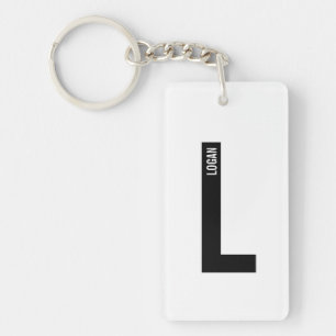 Moderne Gepersonaliseerde Krachtige Monogram en Na Sleutelhanger