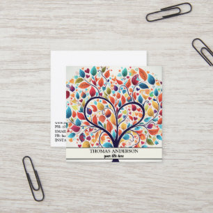 Moderne gepersonaliseerde levensboom - kleurrijke  vierkante visitekaartje