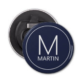 Moderne gepersonaliseerde monogram en naam flesope button flesopener (Voorkant)