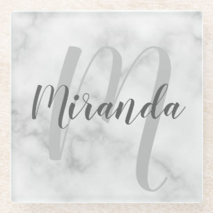 Moderne gepersonaliseerde monogram en naam wit mar glazen onderzetter