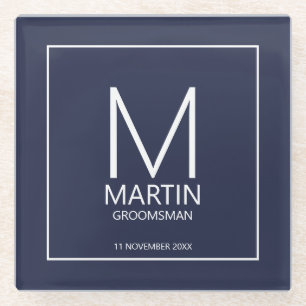 Moderne gepersonaliseerde monogram en naambordjes glazen onderzetter