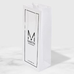 Moderne gepersonaliseerde monogram en naambordjes wijn cadeautas